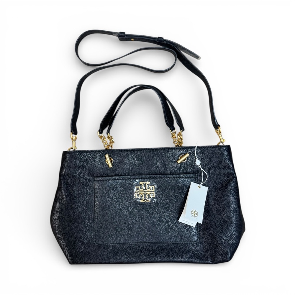 NWT - Tory Burch Britten Satchel, Black / Rolled Gold